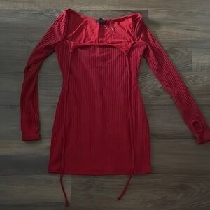 Hours Red Long Sleeve Dress- Sweater Dress